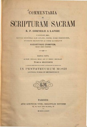 Commentaria in Scripturam Sacram R. P. Cornelii a Lapide. 2