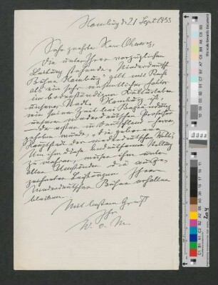Briefentwurf an Richard Ohnsorg