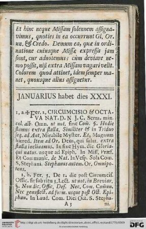 JANUARIUS habet dies XXXI.