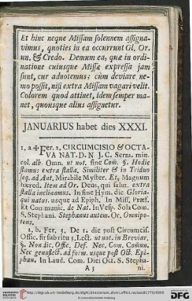 JANUARIUS habet dies XXXI.