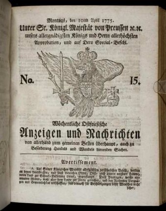 No. 15. Montags, den 10ten April 1775