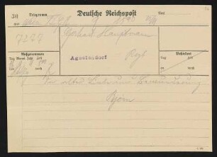 Brief von Bjørn Bjørnson an Gerhart Hauptmann