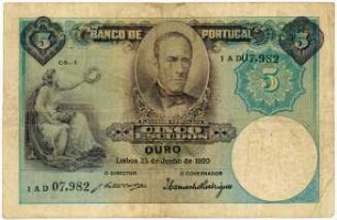 Geldschein, 5 Escudos, 25.6.1920