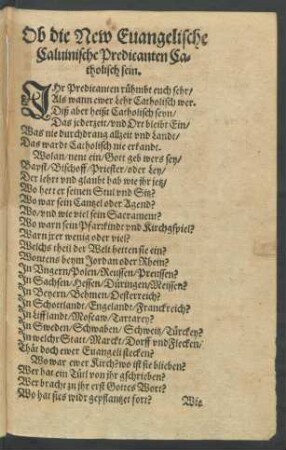 Ob die New Evangelische Calvinische Predicanten Catholisch sein.
