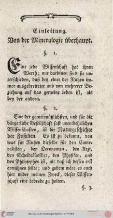 Einleitung. Von der Mineralogie überhaupt