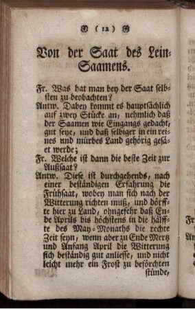 Von der Saat des Lein-Saamens.