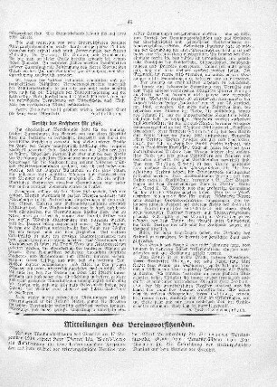 Mitteilungen des Vereinsvorsitzenden