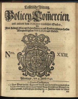 Nro. XXIII, Montags, den 4. Junii 1742