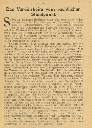Das Vereinsheim vom rechtlichen Standpunkt