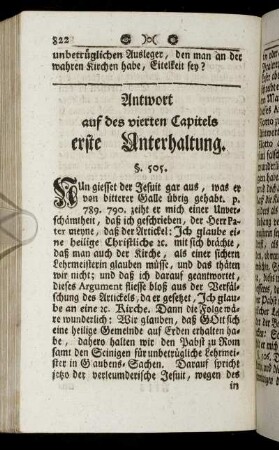 Antwort auf des vierten Capitels erste Unterhaltung.