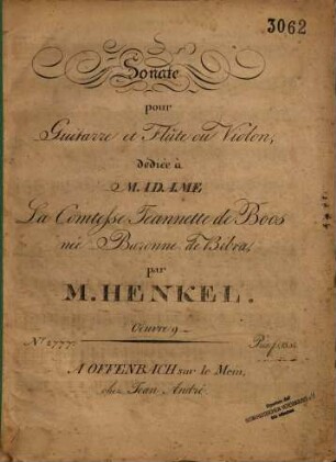 Sonate pour guitarre et flûte ou violon : oeuvre 9