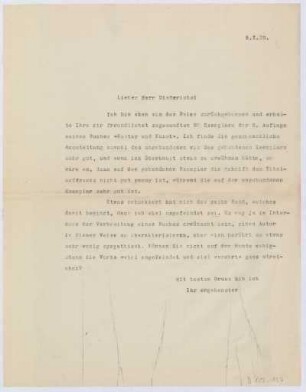Schreiben an Eugen Diederichs (Brief)
