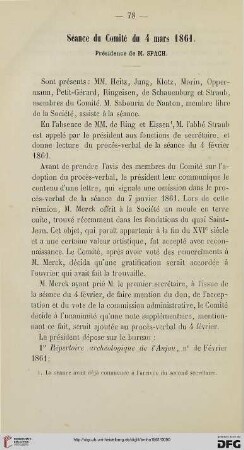 Séance du Comité du 4 mars 1861