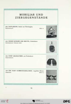 Mobiliar und Ziergegenstände (Nr. 294-337)
