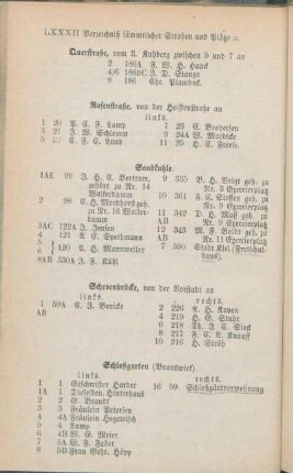 Sandkuhle. Schevenbrücke. Schloßgarten. [Schloßstraße. Schumacherstraße. Schülperbaum. Schulstraße. Schwanenweg. Schützenstraße. Sophienblatt. Spritzengang. Steinberg.]