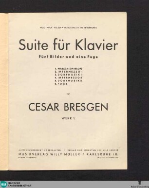 Suite für Klavier : fünf Bilder und eine Fuge ; Werk 1