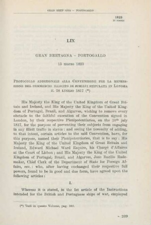 LIX Gran Bretagna - Portogallo 15 marzo 1823