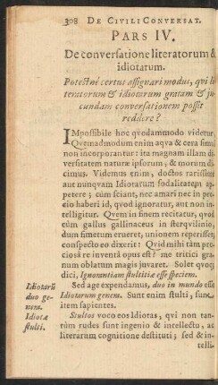 Pars IV. De conversatione literatorum & idiotarum.