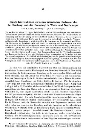 Einige Korrelationen zwischen seismischer Bodenunruhe in Hamburg und der Brandung in West- und Nordeuropa