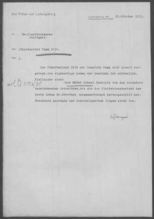 Tamm: Pfarrbericht 1934