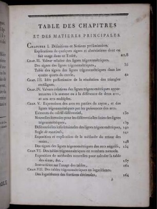 Table des Chapitres et des Matières Principales.