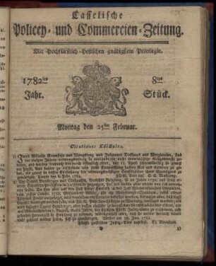 8tes Stueck, Montag den 25ten Februar. 1782