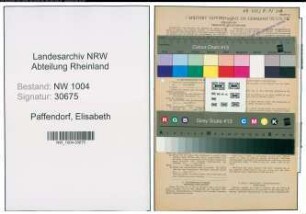 Entnazifizierung Elisabeth Paffendorf , geb. 10.04.1906 ()