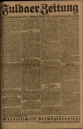 Erste Ausgabe vom Samstag, den 29. November 1919.
