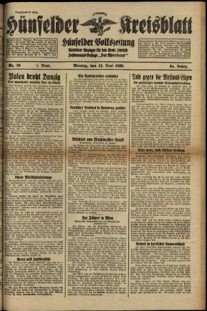 Erste Ausgabe vom Montag, den 12. Juni 1939.