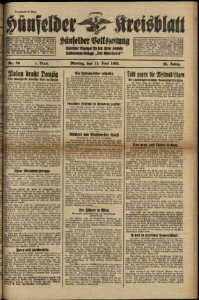 Erste Ausgabe vom Montag, den 12. Juni 1939.