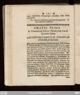 Oratio Prima In Promotione solenni Philosophiae Candidatorum habita.