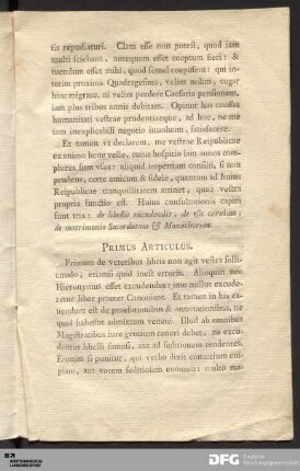 Primus Articulus.