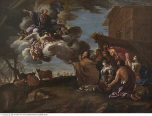 Noah, seine Familie und die Tiere verlassen die Arche