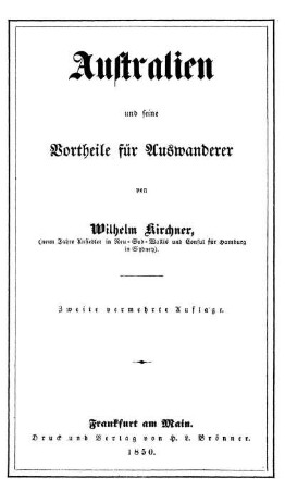 Australien und seine Vortheile für Auswanderer