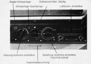Bedienelemente (Drehknöpfe) für Lüftung und Klimaanlage in der Kabine