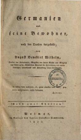 Germanien und seine Bewohner : nach den Quellen dargestellt ; nebst zwei Charten