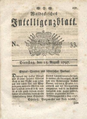 No. 33, Dienstag, den 15. August 1797