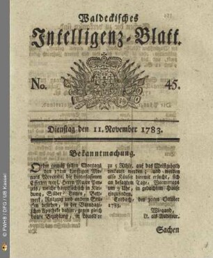 No. 45, Dienstag den 11. November 1783