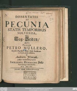 Dissertatio De Pecunia Statis Temporibus Solvenda