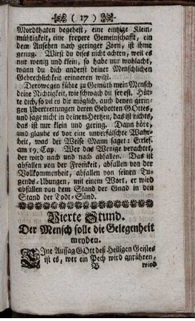 Vierte Stund. Der Mensch soll die Gelegenheit meyden