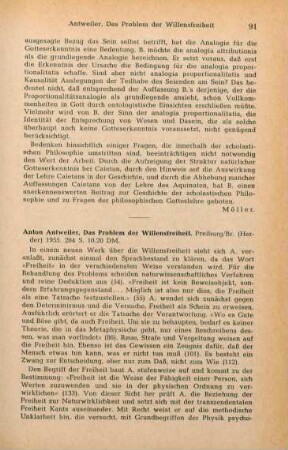 91-92 [Rezension] Antweiler, Anton, Das Problem der Willensfreiheit