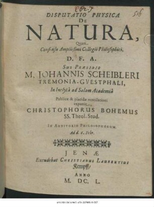 Disputatio Physica De Natura