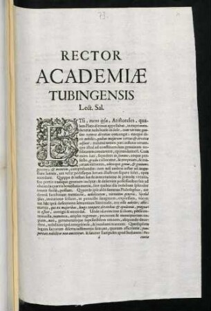 Rector Academiae Tubingensis Lect. Sal. : Etsi, mens ipsa, Aristoteles, qualem Plato divinus appellabat ...