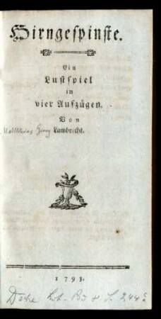 Hirngespinste. Ein Lustspiel in vier Aufzügen