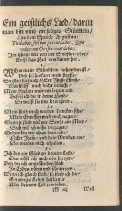 Ein geistlichs Lied/ darin man bitt umb ein seliges Stündlein ...
