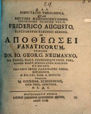 Disp. theol. de apotheosi fanaticorum