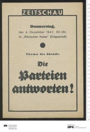Ankündigung einer einzelnen Veranstaltung 1947