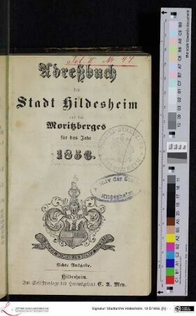 1856: [1856] Adreßbuch der Stadt Hildesheim und des Moritzberges : für das Jahr 1856