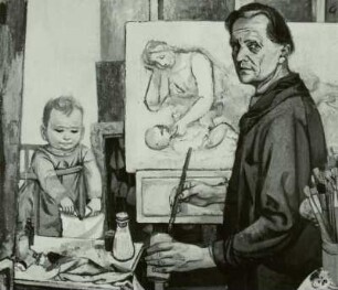 Im Atelier mit Enkel