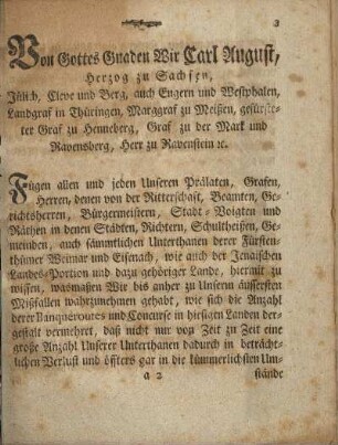 Von Gottes Gnaden Wir Carl August, Herzog zu Sachsen, ...